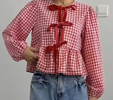 Camicetta quadri&fiocco velluto