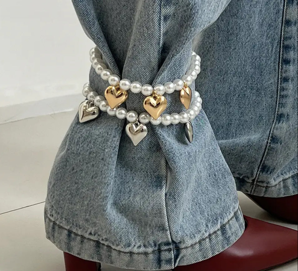 Set 2 pezzi: Cavigliera Perla e cuori