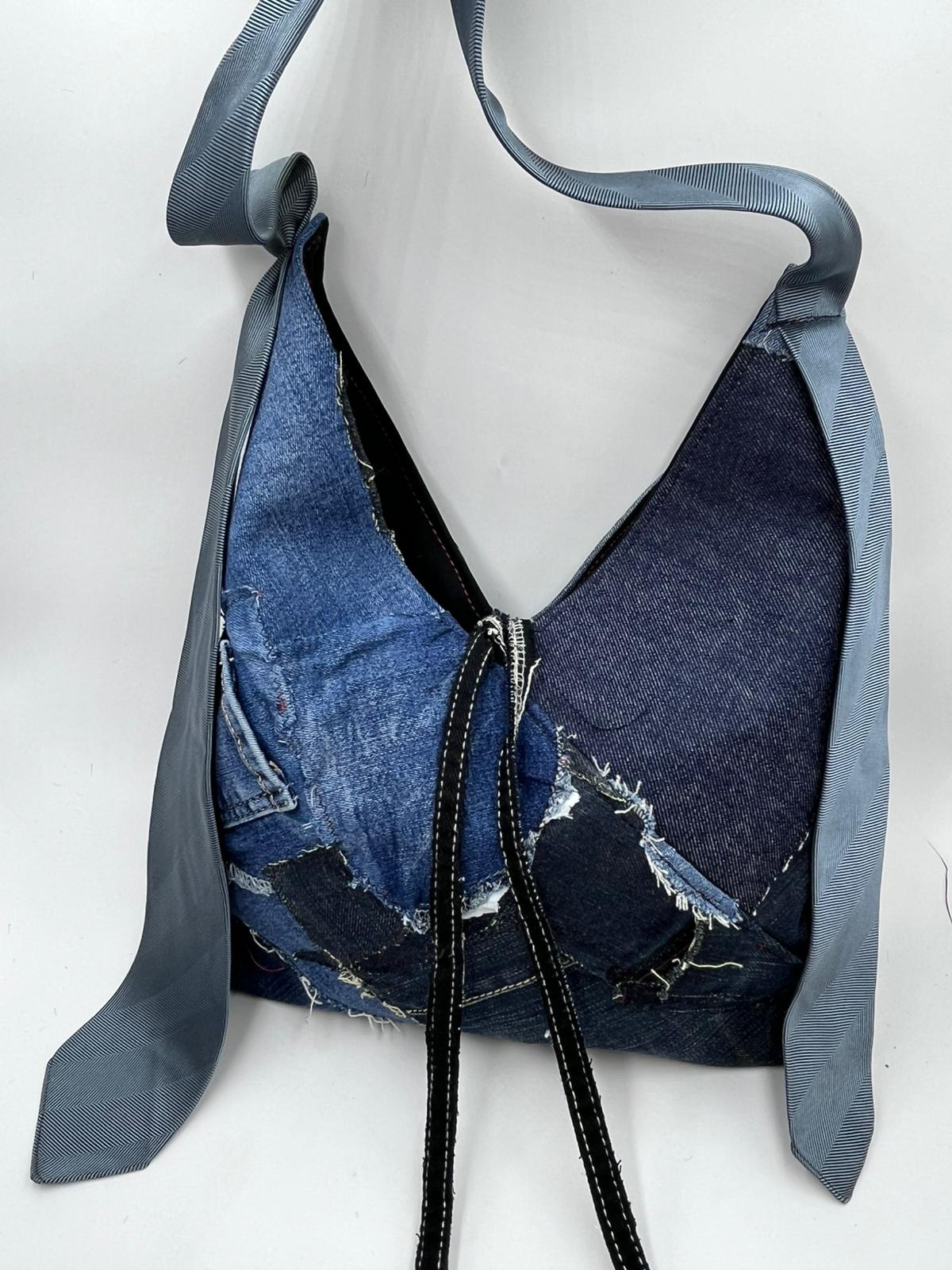 Patckwork Jeans Cravatta Shoulder