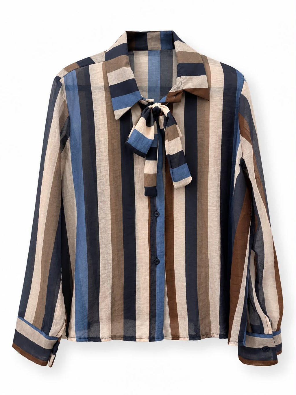 Camicia a Righe con Collo a Fiocco