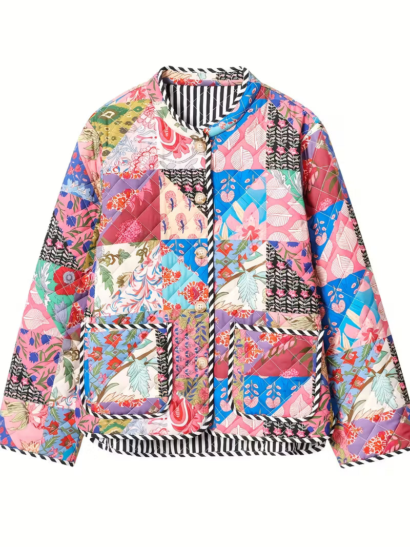 Giacca floreale patchwork quadrati